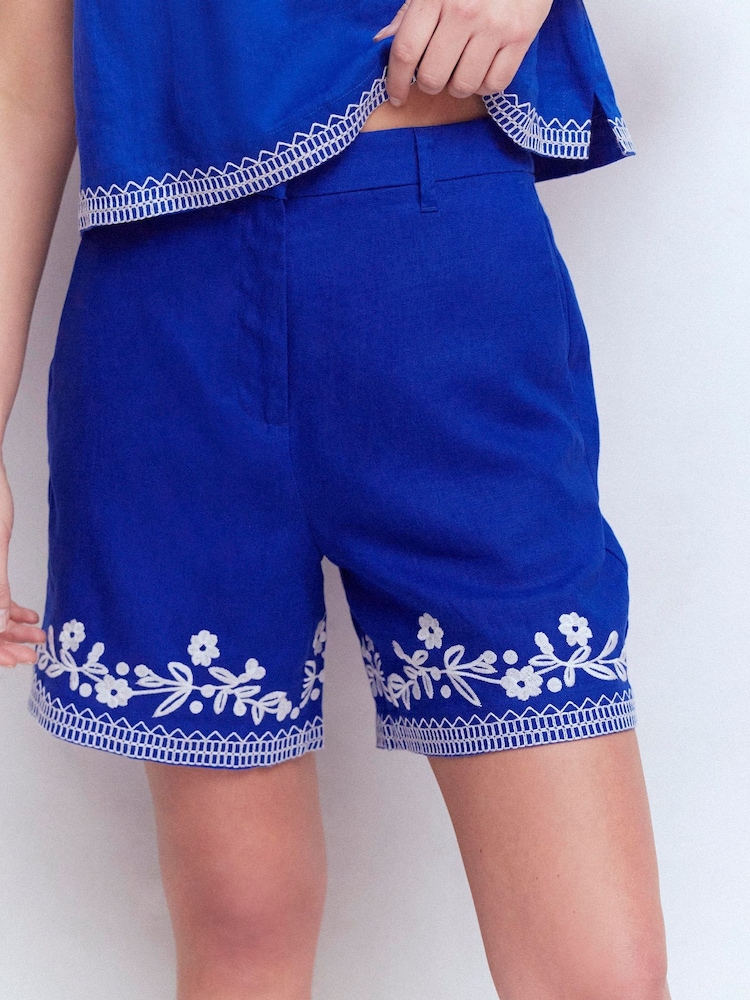 Boden Blue Belgravia Linen Shorts - Image 2 of 5 Boden Blue Belgravia Linen Shorts - Image 2 of 5