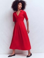 Boden Red Aria Collared Jersey Dress - Image 1 of 5