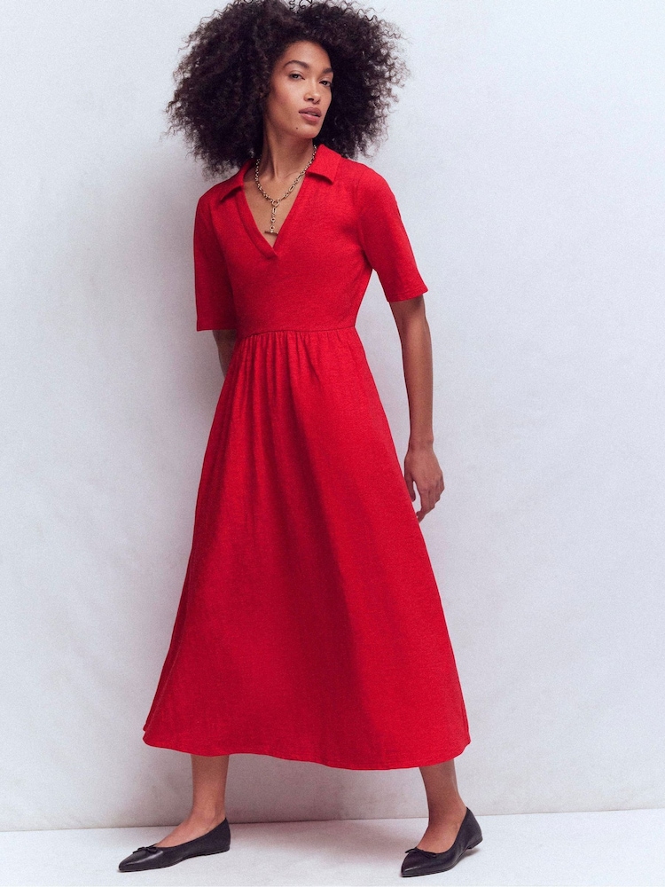 Boden Red Aria Collared Jersey Dress - Image 1 of 5