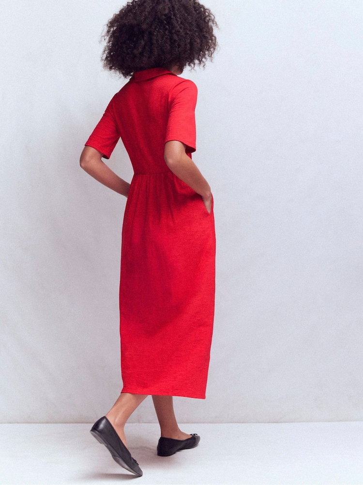 Boden Red Aria Collared Jersey Dress - Image 2 of 5