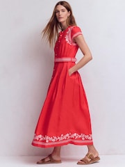 Boden Red Arabella Linen Blend Dress - Image 2 of 5