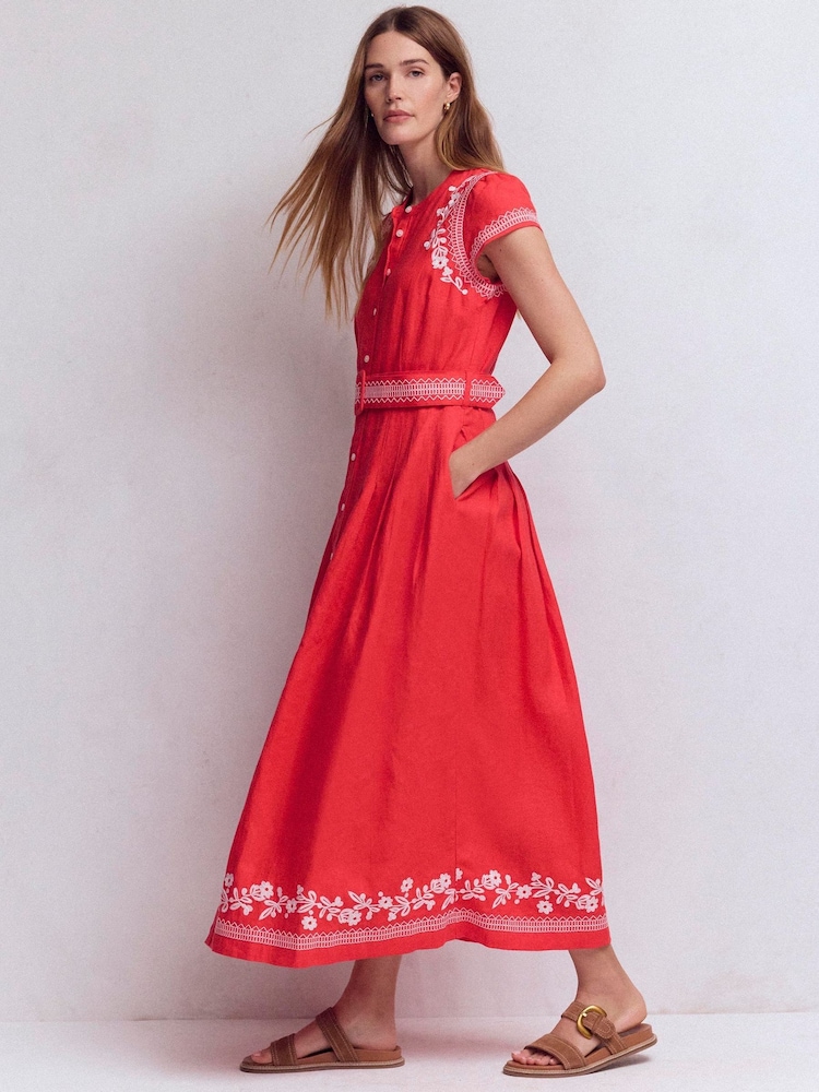 Boden Red Arabella Linen Blend Dress - Image 2 of 5
