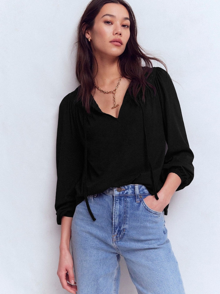 Boden Black Edi Trim Detail Blouse - Image 1 of 4