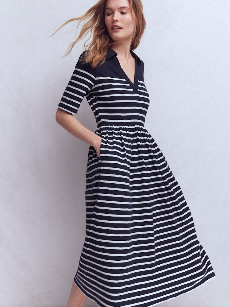 Boden Women's Aria Collared Jersey Dress in Blue | Size 4