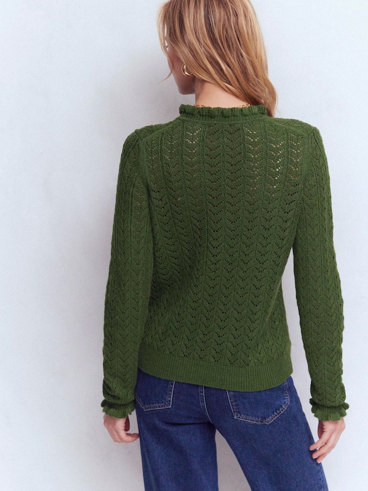 Boden Green Eloise Frill Henley Jumper - Image 2 of 6