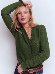 Boden Green Eloise Frill Henley Jumper - Image 3 of 6