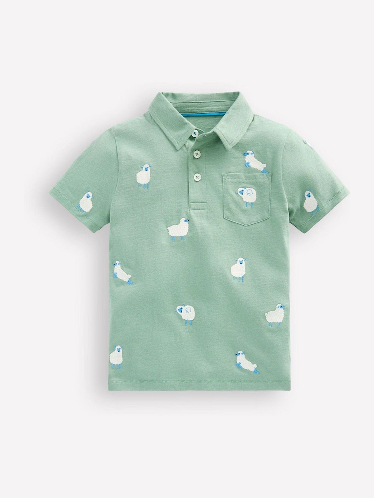 Boden Green Embroidered Slub Polo Shirt - Image 1 of 3 Boden Green Embroidered Slub Polo Shirt - Image 1 of 3