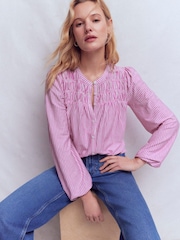 Boden Purple Mya Smocked Jersey Shirt - Image 1 of 6