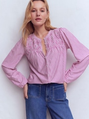 Boden Purple Mya Smocked Jersey Shirt - Image 4 of 6