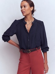 Boden Blue Rhea Trim Detail Silk Blouse - Image 1 of 5