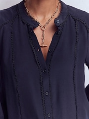 Boden Blue Rhea Trim Detail Silk Blouse - Image 2 of 5