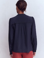 Boden Blue Rhea Trim Detail Silk Blouse - Image 3 of 5