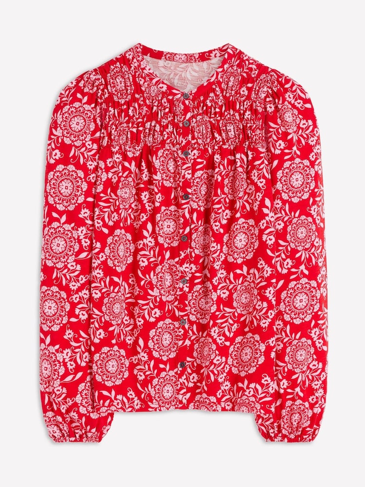 Boden Red Mya Smocked Jersey Shirt - Image 5 of 5