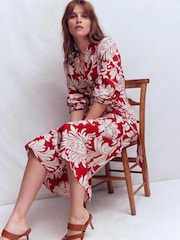 Boden Red Ava Linen Blend Midi Dress - Image 1 of 5