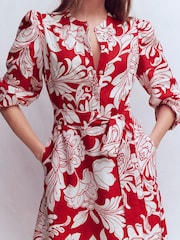 Boden Red Ava Linen Blend Midi Dress - Image 2 of 5