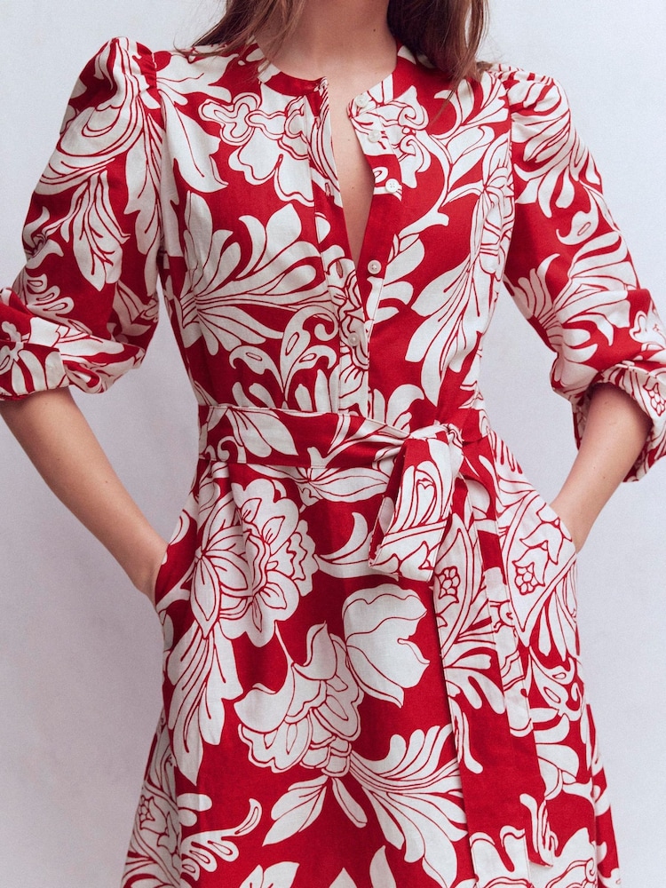 Boden Red Ava Linen Blend Midi Dress - Image 2 of 5