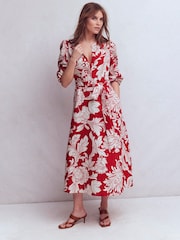 Boden Red Ava Linen Blend Midi Dress - Image 4 of 5