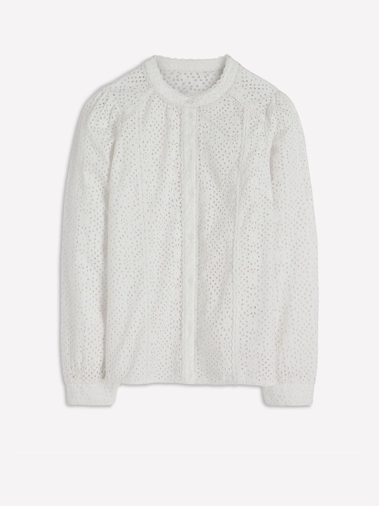 Boden White Rhea Trim Insert Broderie Top - Image 1 of 1 Boden White Rhea Trim Insert Broderie Top - Image 1 of 1