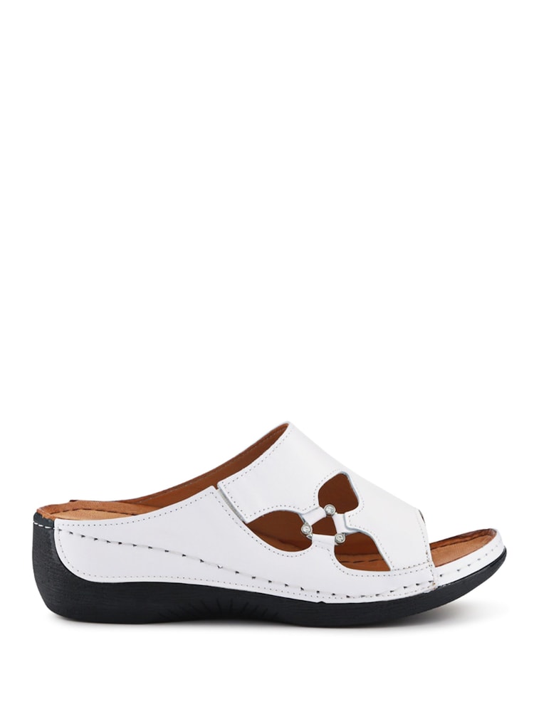 Pavers White Leather Wedge-Heeled Mules - Image 1 of 5 Pavers White Leather Wedge-Heeled Mules - Image 1 of 5