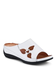 Pavers White Leather Wedge-Heeled Mules - Image 2 of 5