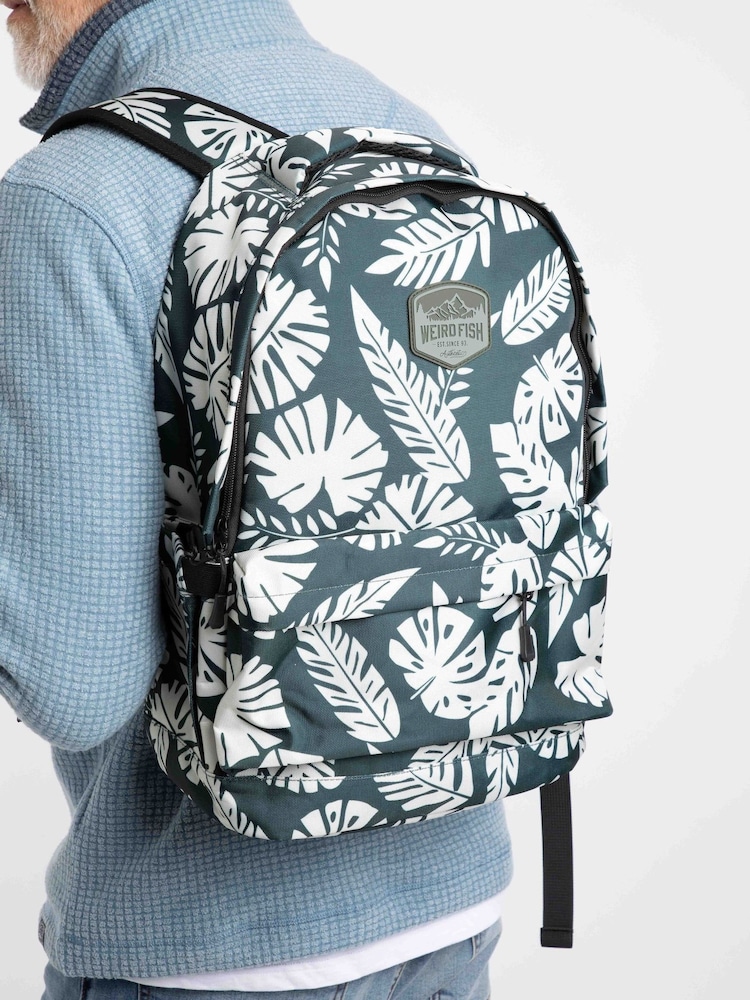 Weird Fish Green Benne 25 Litre Printed Backpack - Image 1 of 6 Weird Fish Green Benne 25 Litre Printed Backpack - Image 1 of 6