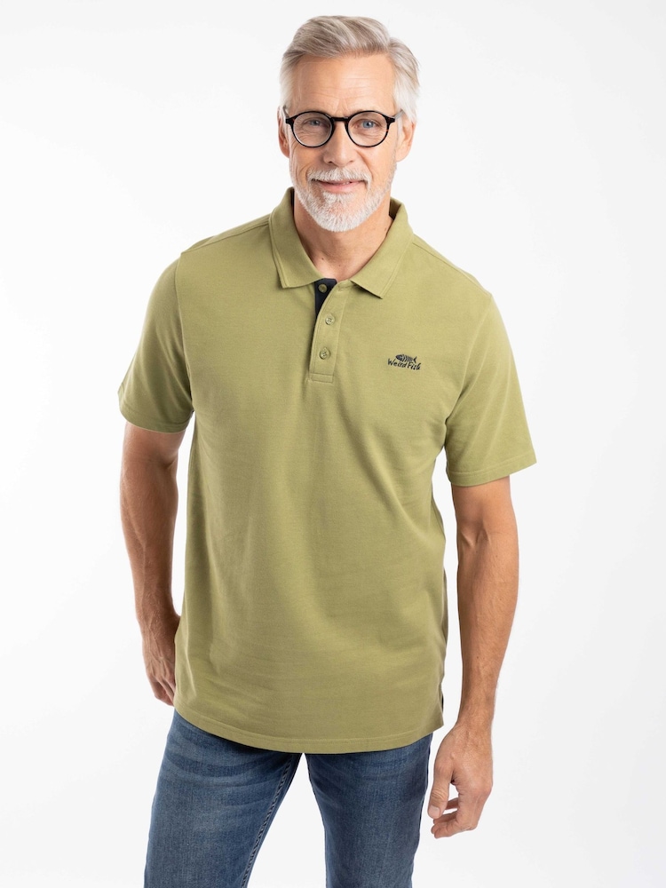 Weird Fish Green Miles Pique Cotton Polo Shirt - Image 1 of 7 Weird Fish Green Miles Pique Cotton Polo Shirt - Image 1 of 7