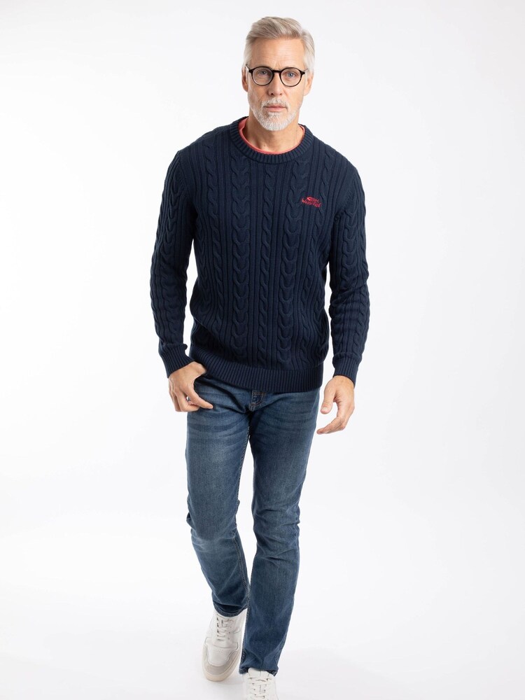 Weird Fish Blue Griffen Cable Knit Jumper - Image 2 of 6 Weird Fish Blue Griffen Cable Knit Jumper - Image 2 of 6