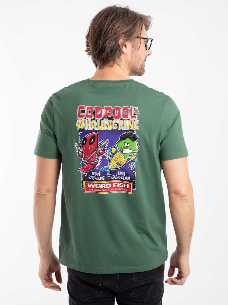 Weird Fish Green Codpool Back Print Artist T-Shirt - Image 2 of 6
