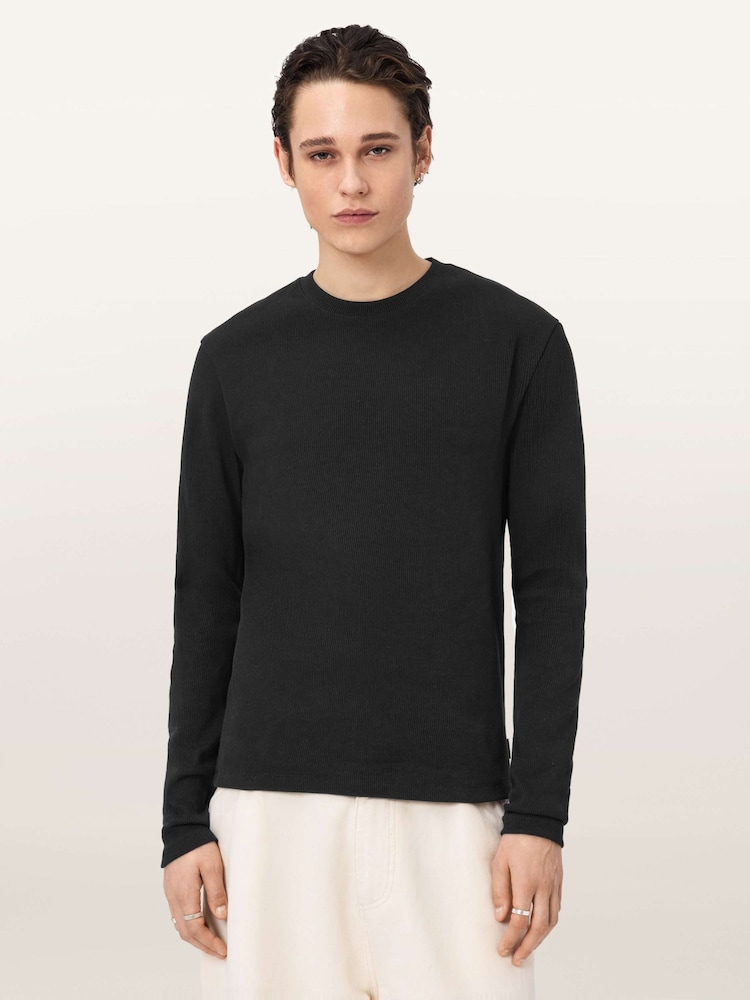 AllSaints Black Theo Long Sleeve Crew Neck T-Shirt - Image 1 of 6