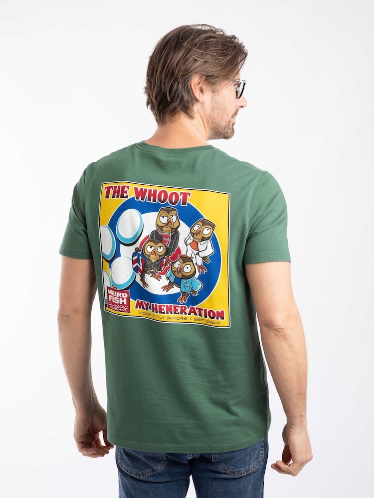Weird Fish Green The Whoot Back Print Artist T-Shirt - Image 2 of 6