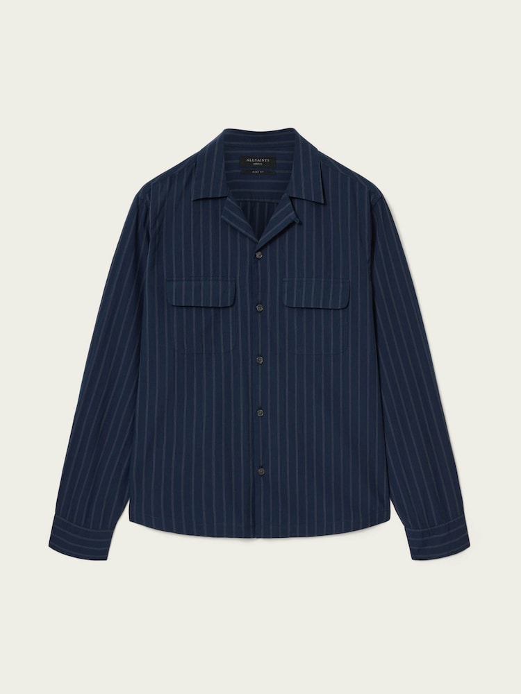 AllSaints Blue Stanley Long Sleeve Shirt - Image 7 of 7