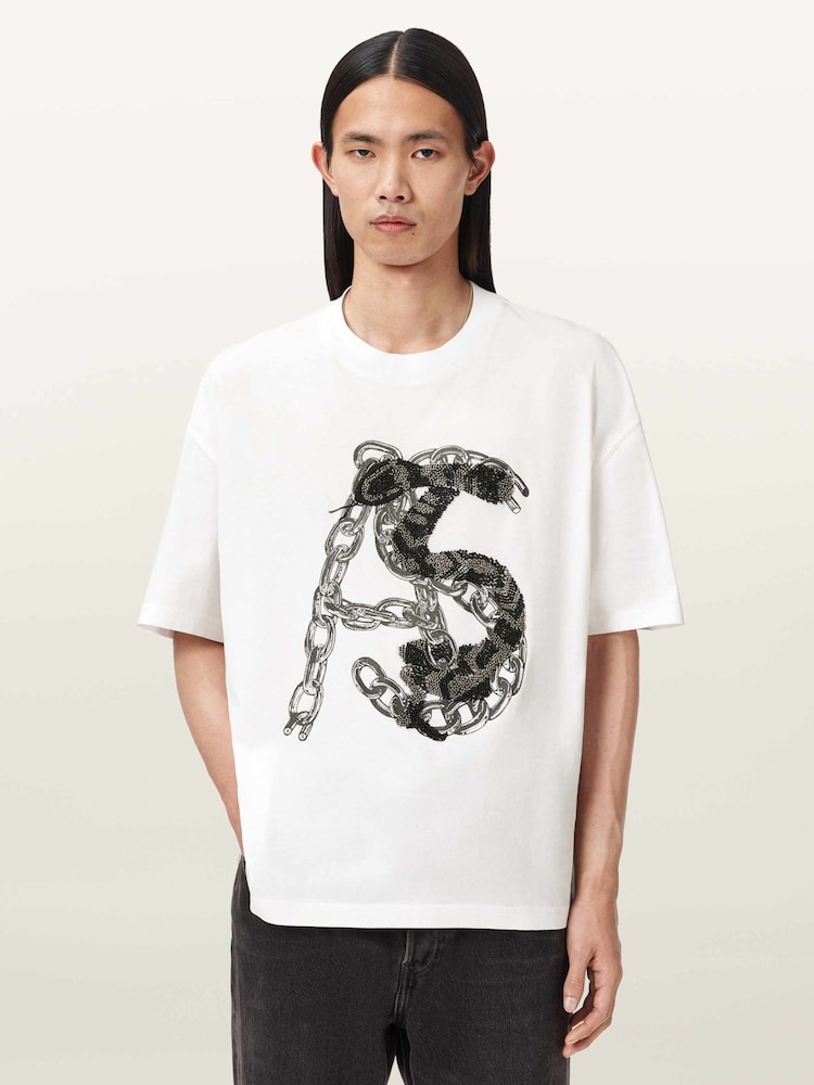 AllSaints White Scale Short Sleeve Crew Neck T-Shirt - Image 1 of 6