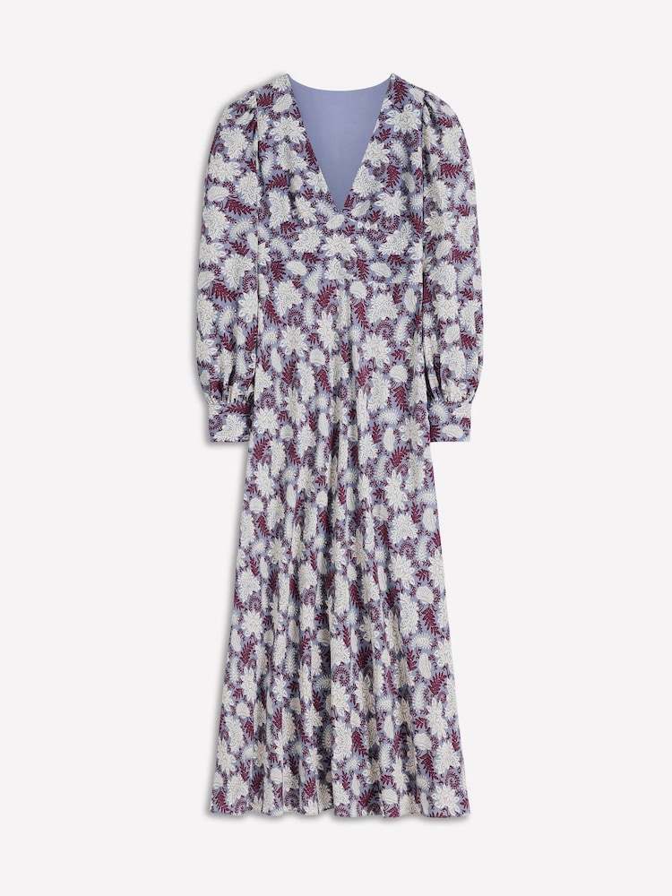 Boden Blue V-Neck Blouson Sleeve Dress - Image 6 of 6