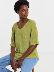 JD Williams Boucle Yarn V-Neck Short Sleeve Top - Imaginea 1 din 4