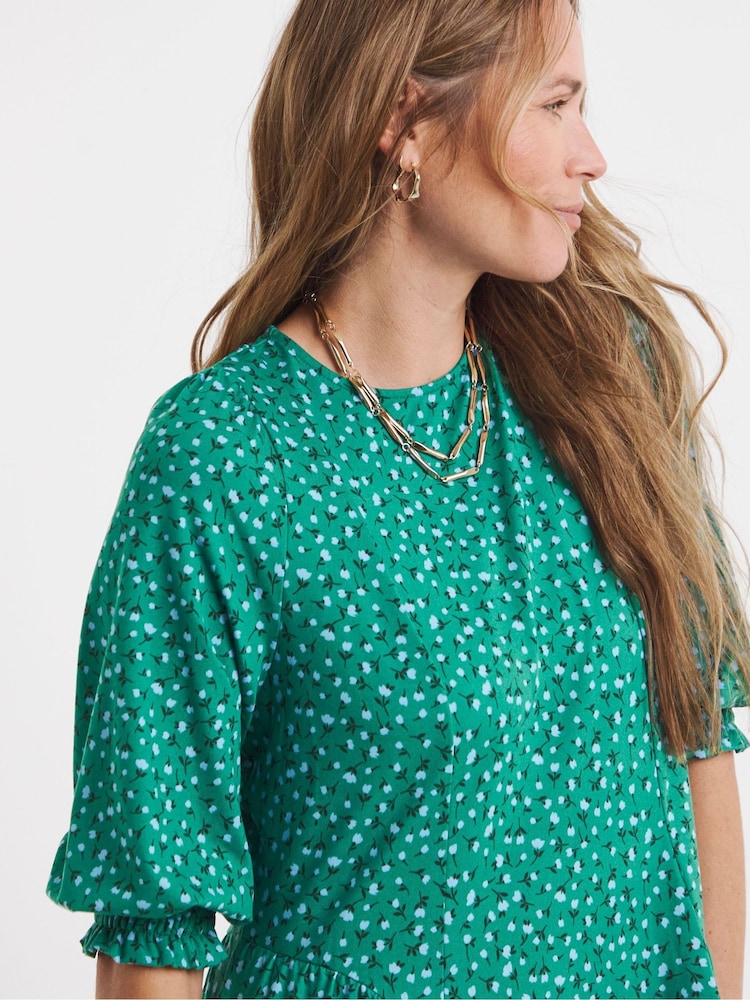 JD Williams Blue Soft Touch 3/4 Sleeve Seam Detail Smock Dress - Image 4 of 4