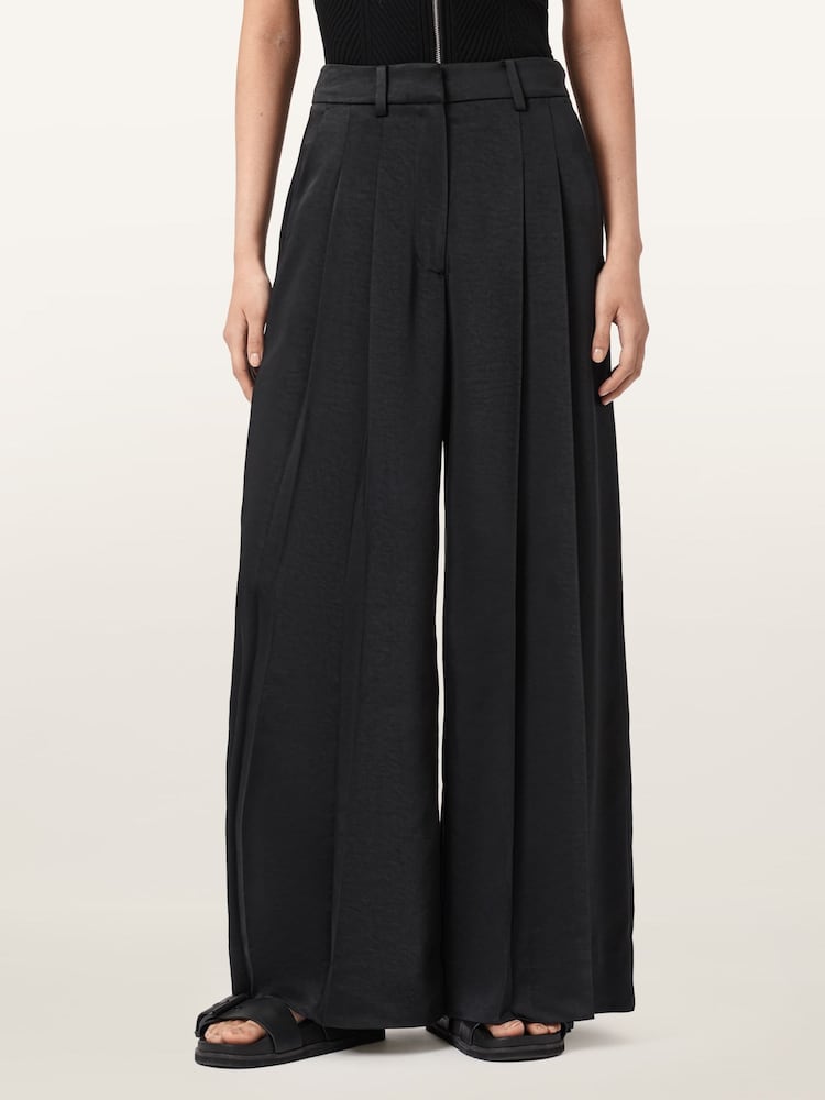 AllSaints Black Poppy Satin Trousers - Image 1 of 9