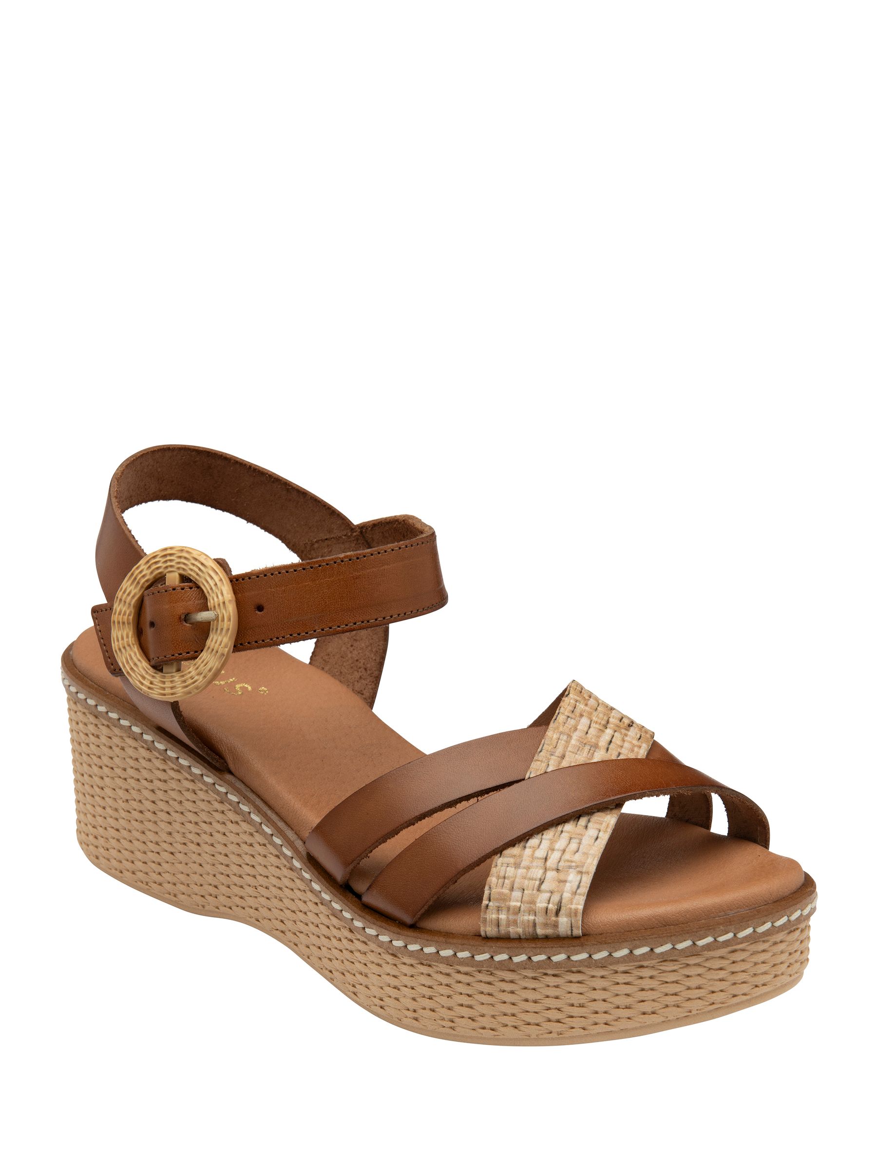 Lotus Women's 'Amalia' Leather Wedge Sandals in Tan | Size: 7 - Image 1