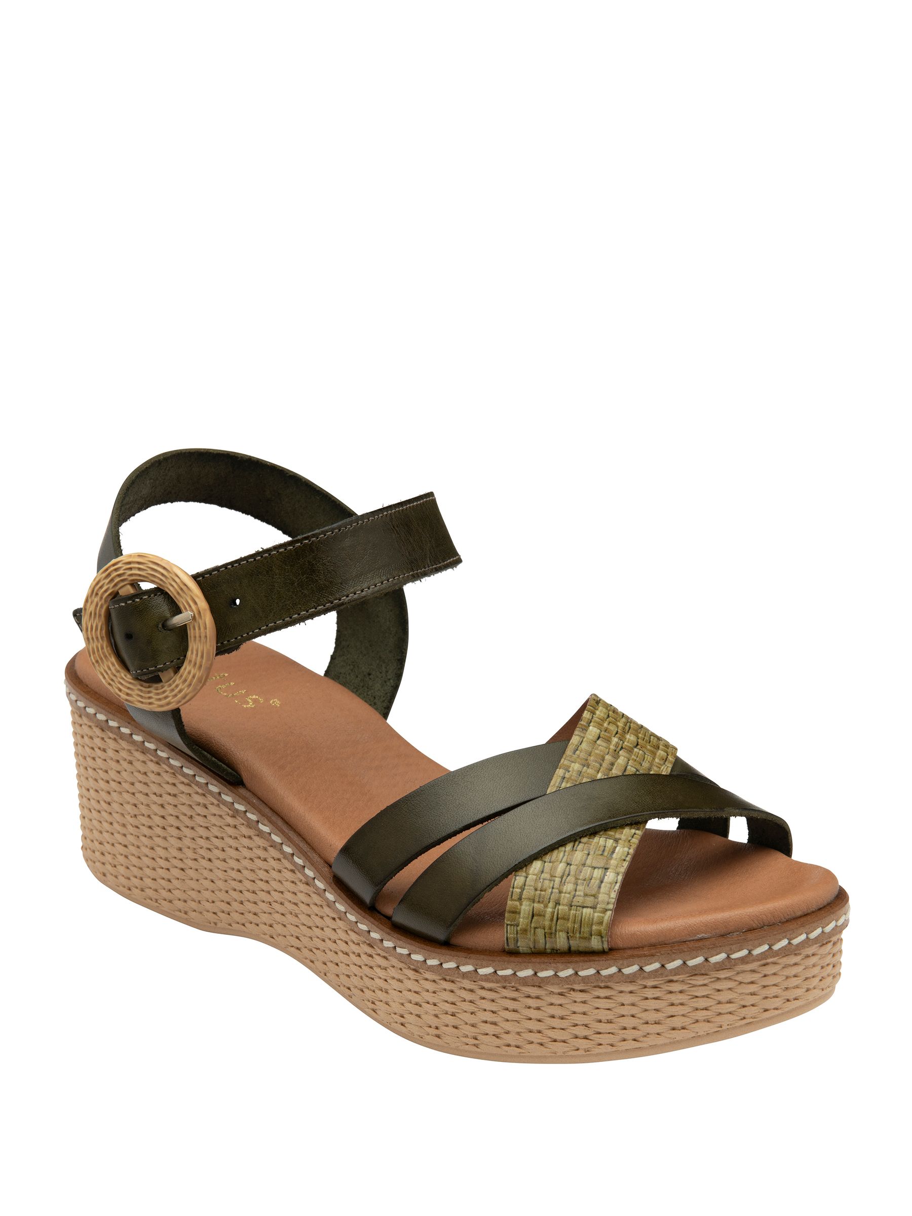 Lotus Women's Khaki 'Amalia' Leather Wedge Sandals In Size 8 - Image 1