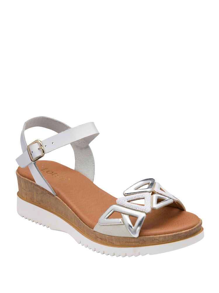 Lotus White Leather Wedge Sandals - Image 1 of 4 Lotus White Leather Wedge Sandals - Image 1 of 4
