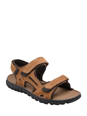 Lotus Brown Suede Riptape Sandals - Image 1 of 4