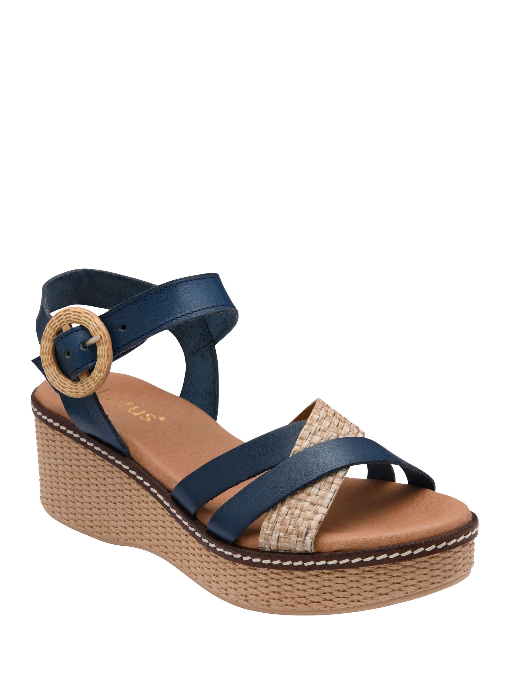 Lotus Women's Blue Amalia Leather Wedge Sandals - Image 2