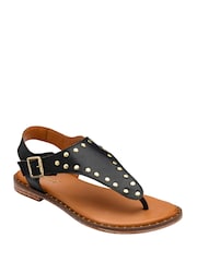 Lotus Black Leather Toe-Post Sandals - Image 1 of 4