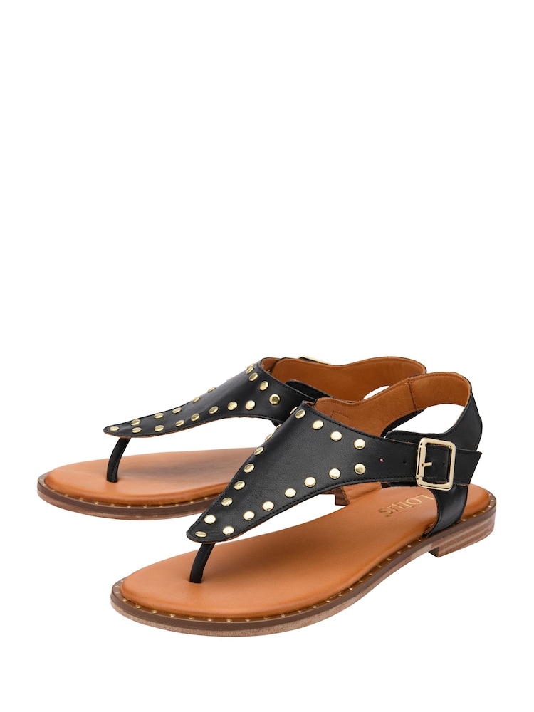 Lotus Black Leather Toe-Post Sandals - Image 2 of 4