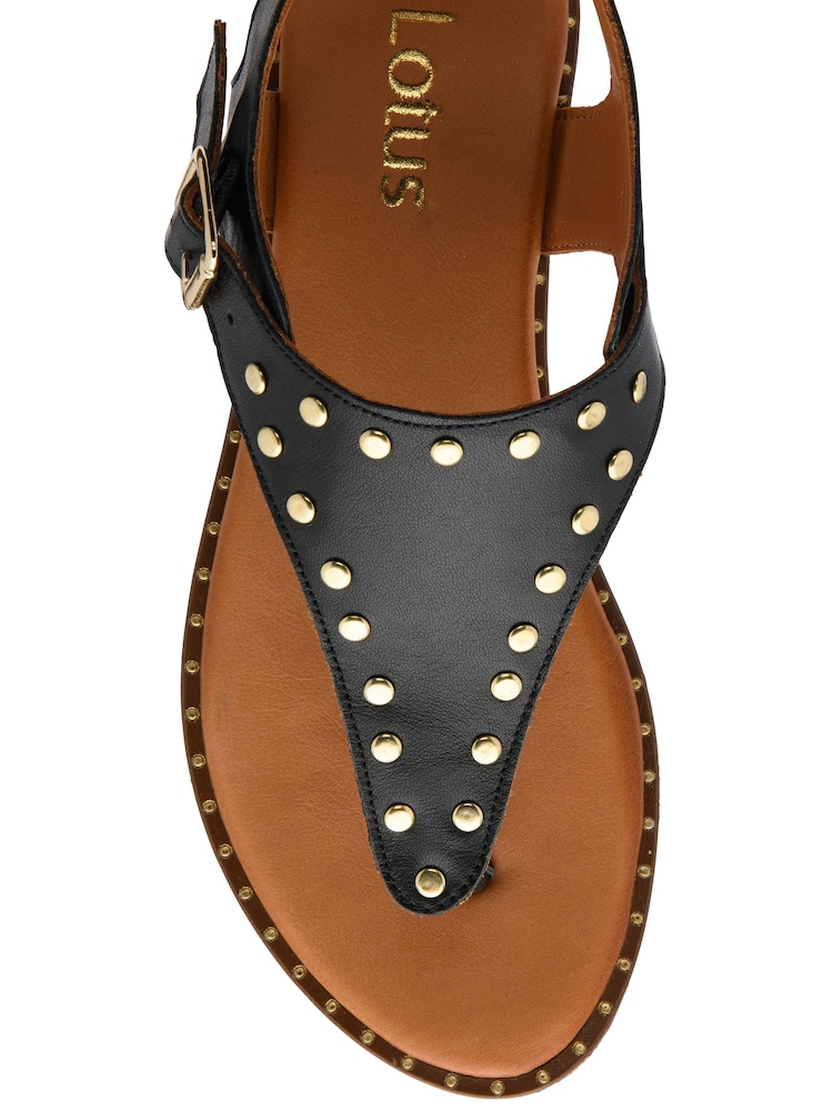 Lotus Black Leather Toe-Post Sandals - Image 4 of 4