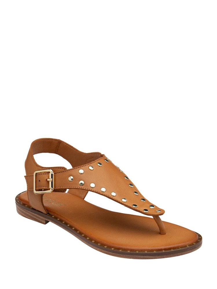 Lotus Brown Leather Toe-Post Sandals - Image 1 of 4