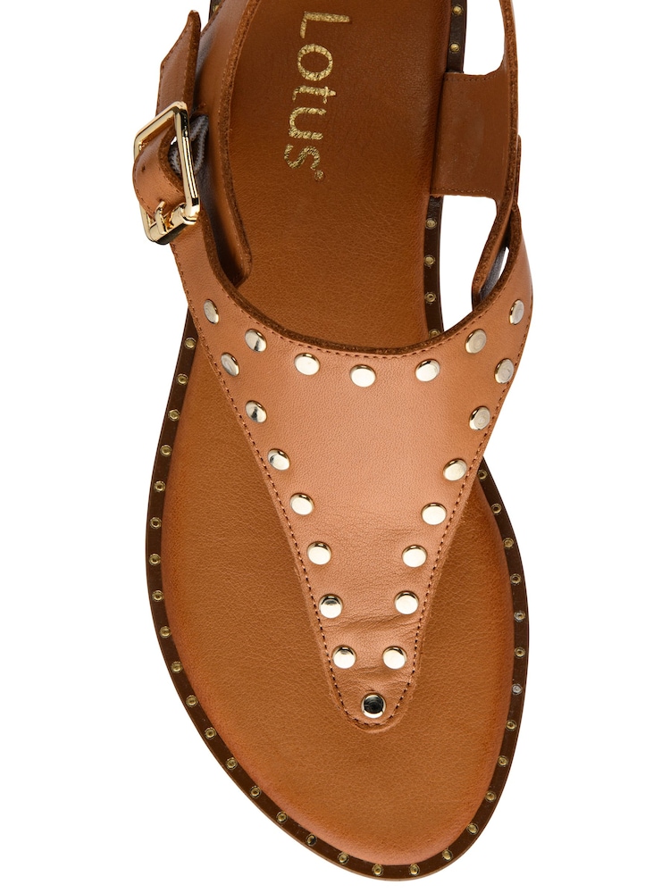 Lotus Brown Leather Toe-Post Sandals - Image 4 of 4