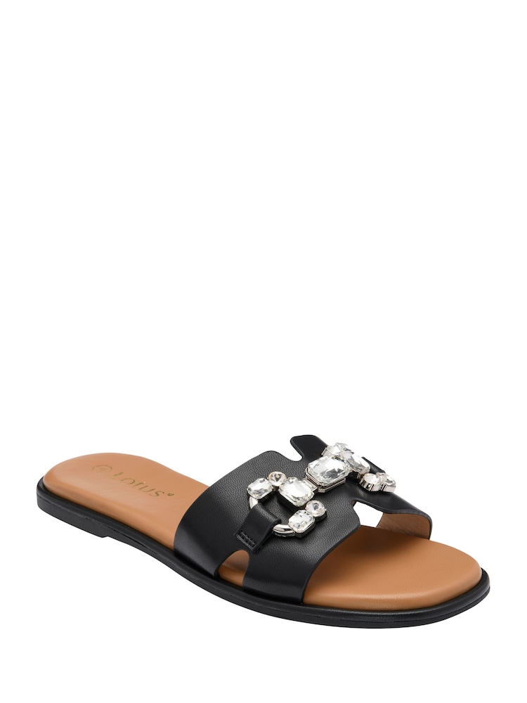Lotus Black Flat Mule Sandals - Image 1 of 4