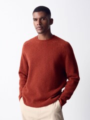 Red Relaxed Fit Cosy Crew Neck Jumper with Wool - Image 1 of 5