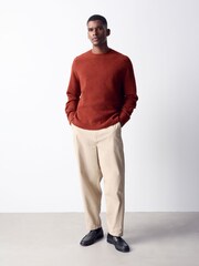 Red Relaxed Fit Cosy Crew Neck Jumper with Wool - Image 2 of 5