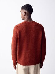 Red Relaxed Fit Cosy Crew Neck Jumper with Wool - Image 3 of 5